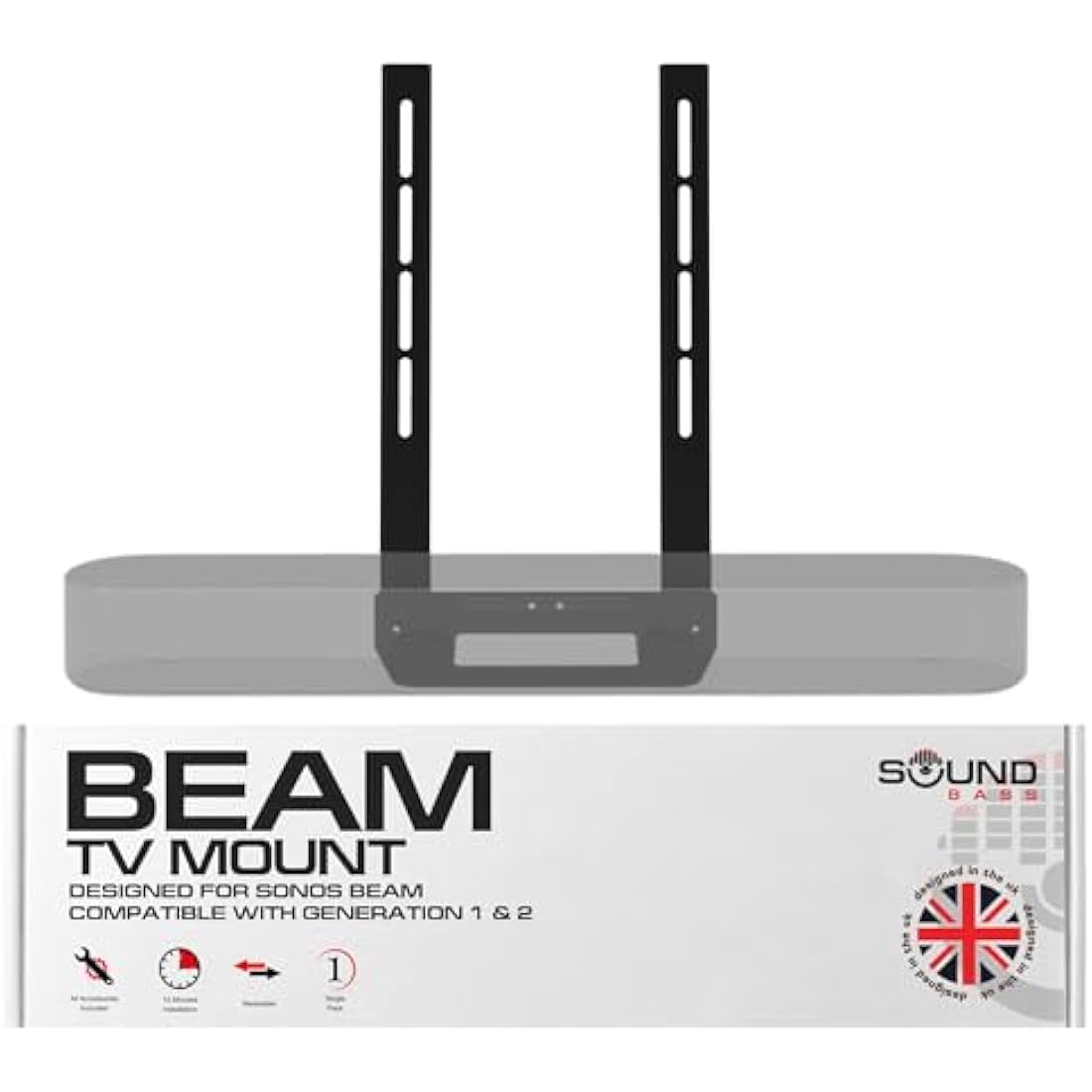 Sound bass Beam TV Mount, Compatible with Generation 1 & 2 Sonos Beam Mounting Bracket for TV, Black, Full Hardware Kit Included, Beam Soundbar