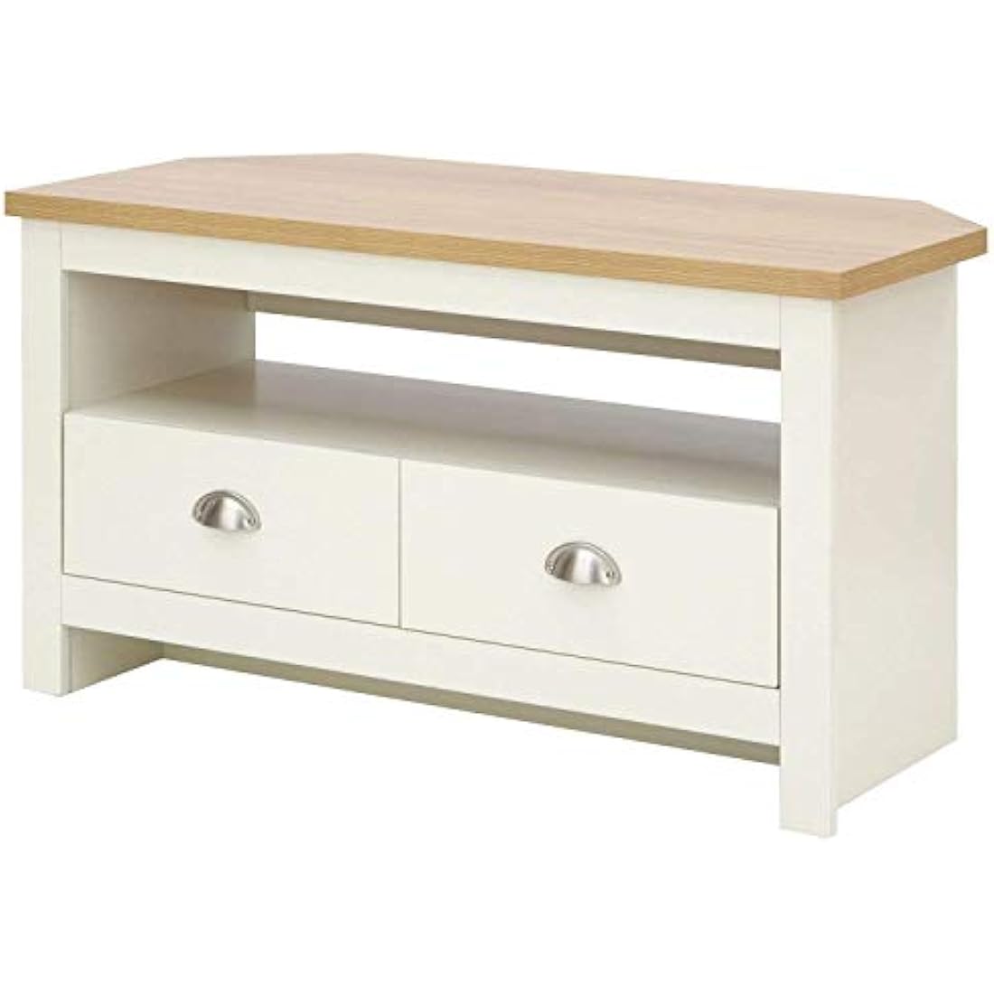 GFW Lancaster Wood Corner TV Cabinet With Shelf & Drawers, Cream, 95 x 51 x 45 cm
