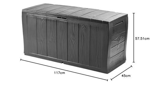 Keter Trunk in Resin Made of Panels with Wood Effect, Including Wheels, Lockable, 117 x 45 x 57.5 cm, 270 Lt, Gray Graphite