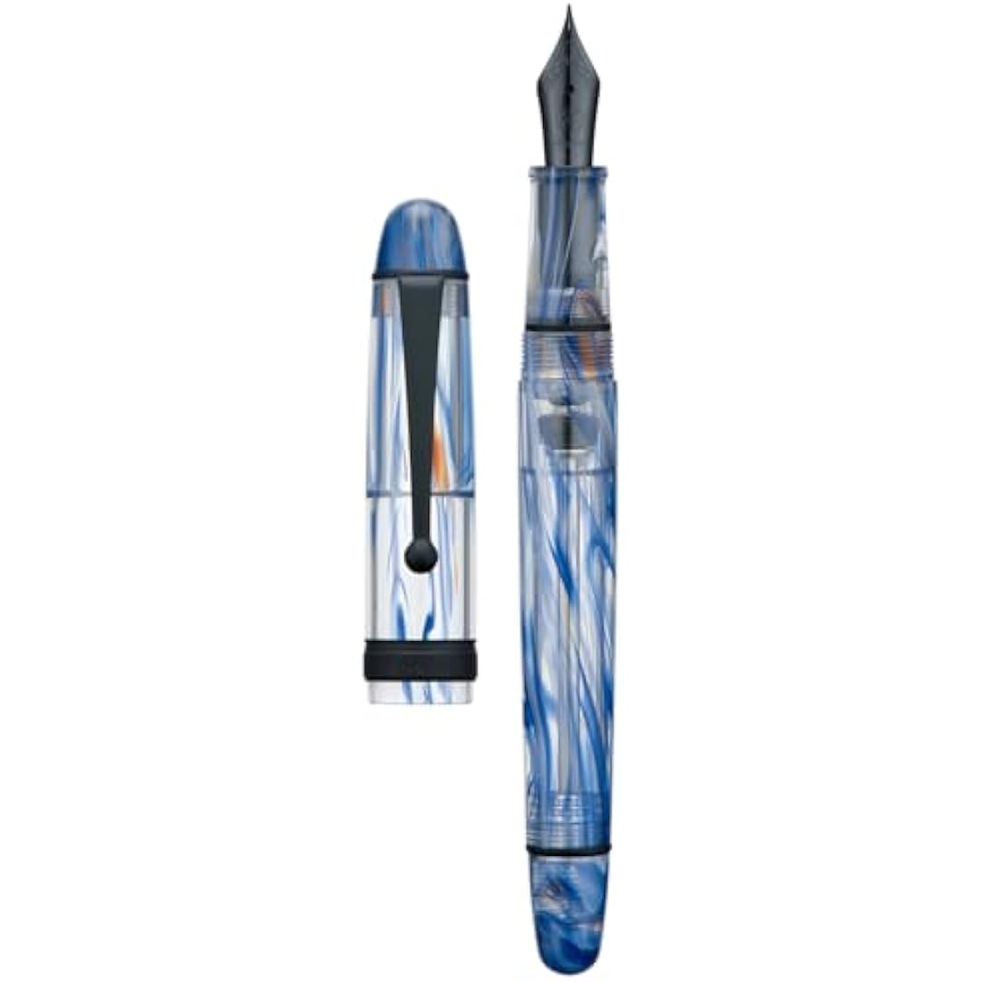 Asvine V126 Vacuum Filling Fountain Pen Matte Black Fine Point, Blue Swirl Acrylic Pen Gift Case