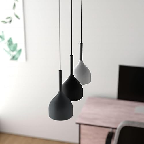 LEDSone Modern 3 Light Pendant Ceiling Lamp Adjustable Height Metal Shades 50cm Bar Nordic Style Hanging Fixture for Dining Room, Kitchen Island, Living Room, Bedroom