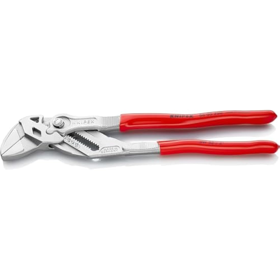 KNIPEX Pliers Wrench, Chrome-Plated, 250 mm, Grips Continuously Up to 52 mm, Fine Adjustment by Button Push, Adjustable Wrench, 86 03 250