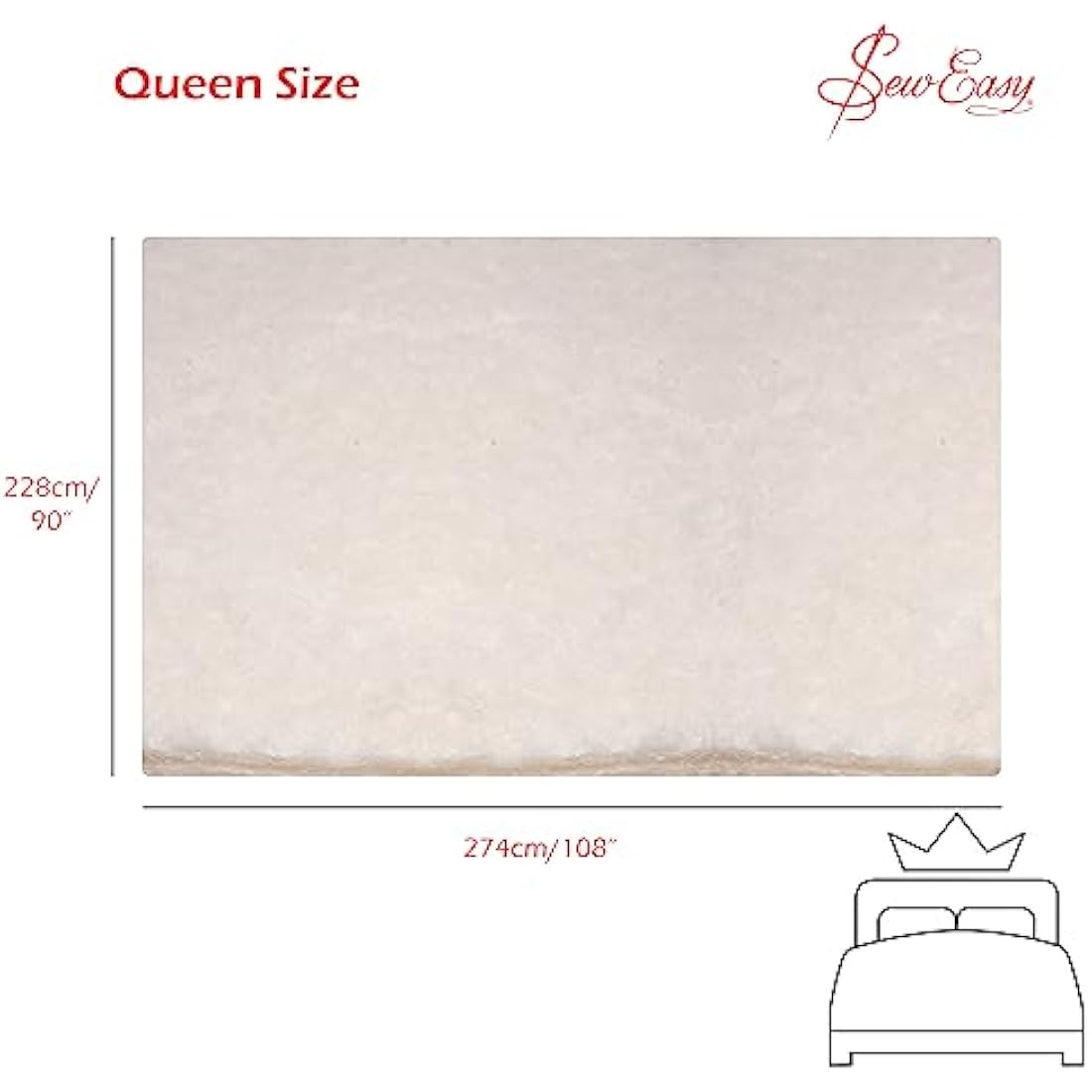 Sew Easy Quilting Batting Wadding 80% Cotton 20% Polyester Washable, Queen Size 228.6 x 274.3cm 90 x 108” (NLW.204)