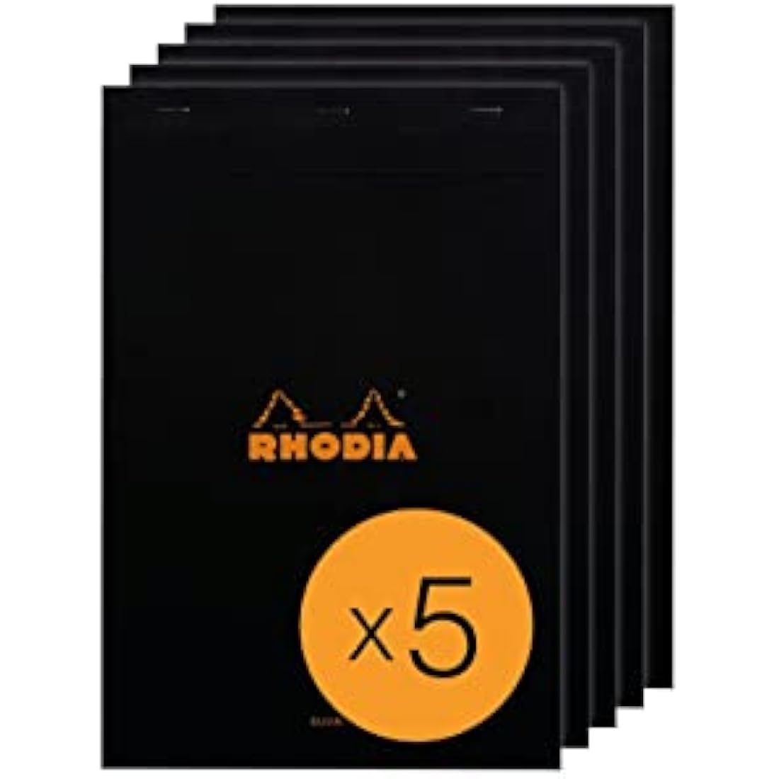 RHODIA 190009C - Stapled Notepad N°19 Black - A4+ - 80 Detachable Sheets - Plain White Clairefontaine Paper 80 g/m² - Coated Card Cover - Pack of 5 pads