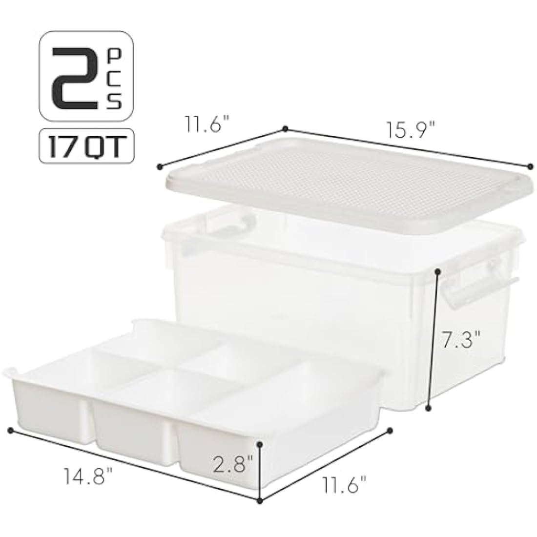Citylife 2 Packs 16L Stackable Storage boxes with compartments, Organizers with Removable Tray, Latch Handle, Plastic Craft storage Box for Building Blocks Bricks Puzzle Board Organizer Accessories