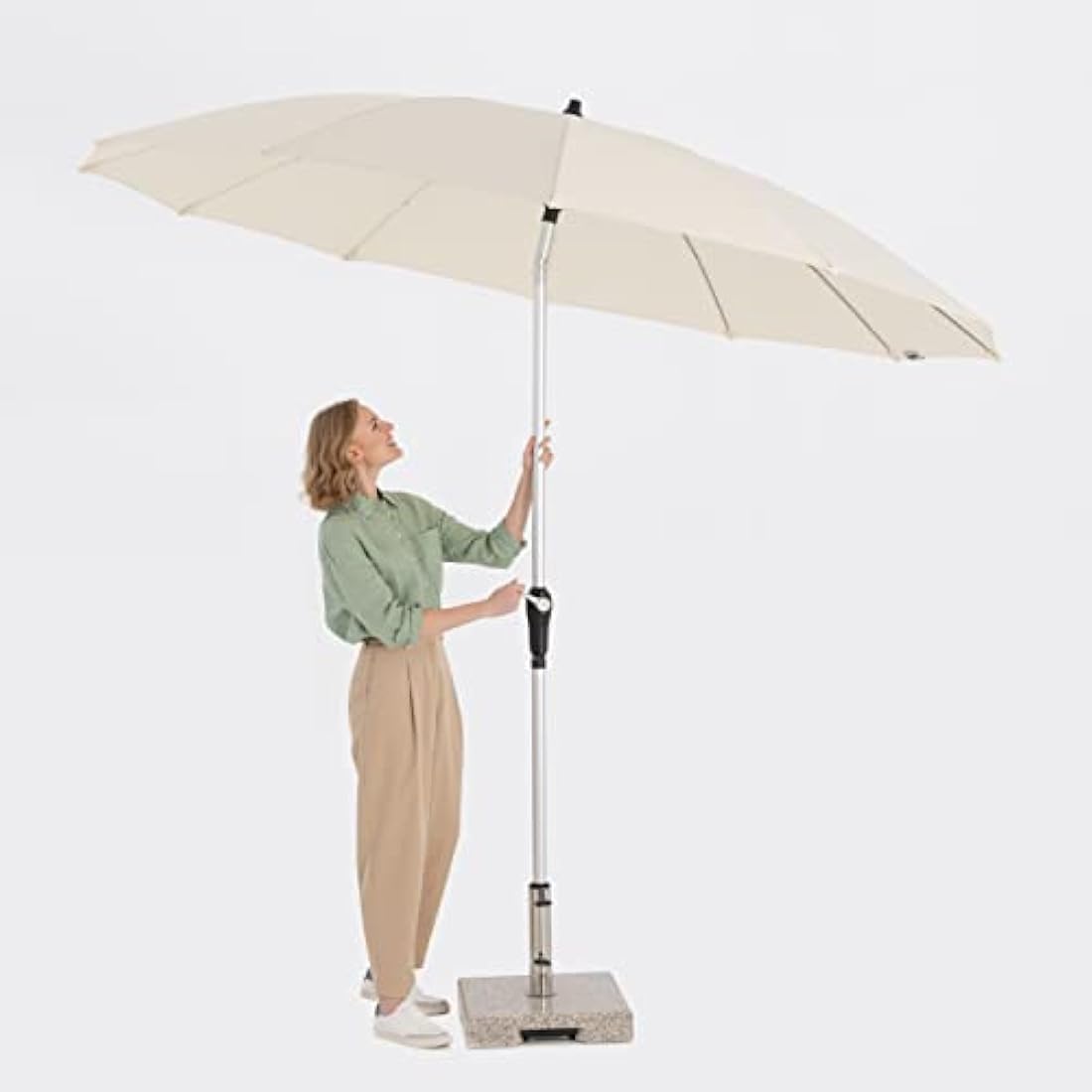 Doppler Parasol Asia Look SL-AZ Auto Tilt 250 cm Nature I Garden Umbrella Bendable I Crank Umbrella with UV Protection 50+ I Crank Umbrella Made of Aluminium I Rainproof Polyester Umbrella Roof