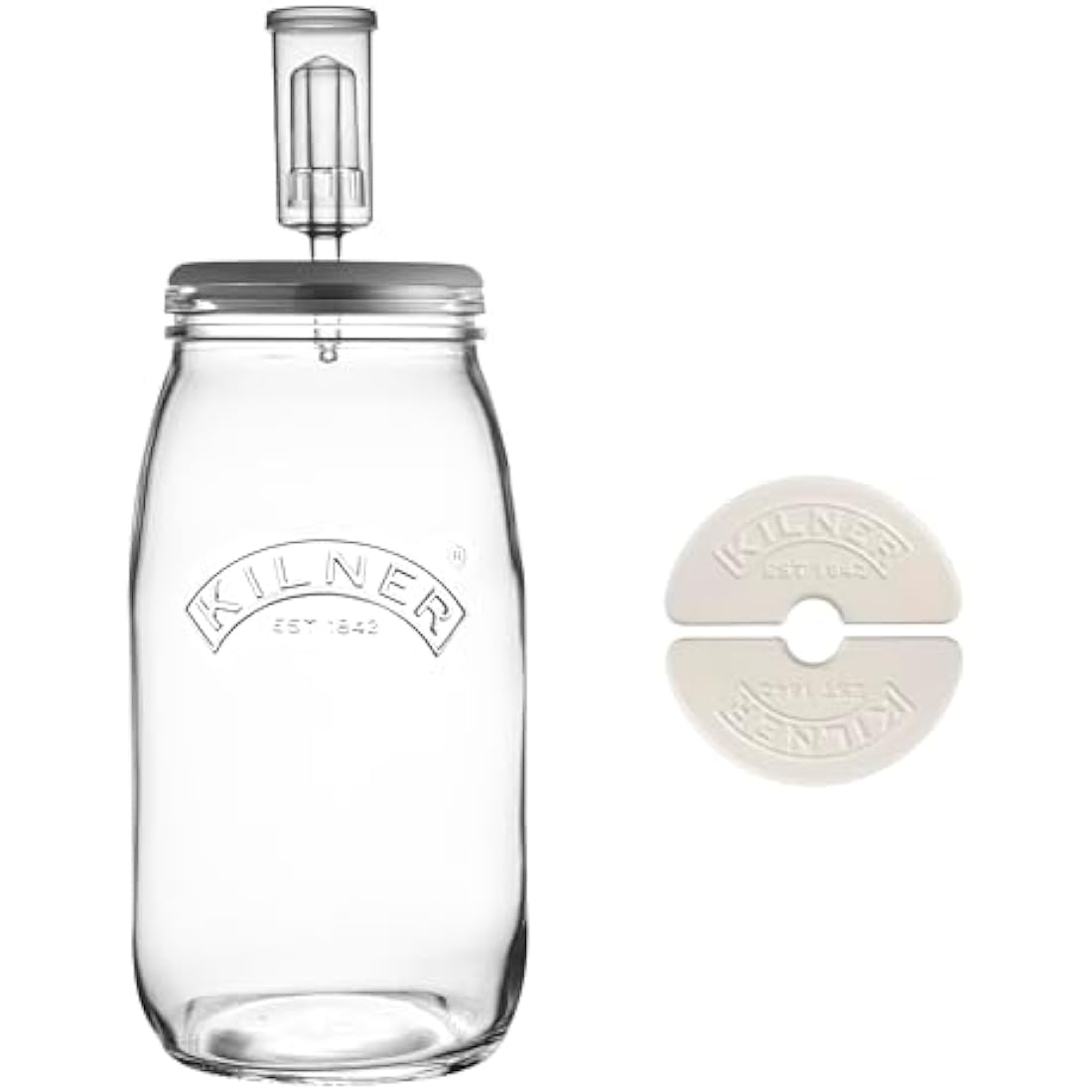 Kilner 3 Litre Fermentation Set Airtight Glass Jar with Silicone Lid, Air Lock, Ceramic Weights & Recipe, Booklet Ideal for Sauerkraut, Kimchi & Pickles