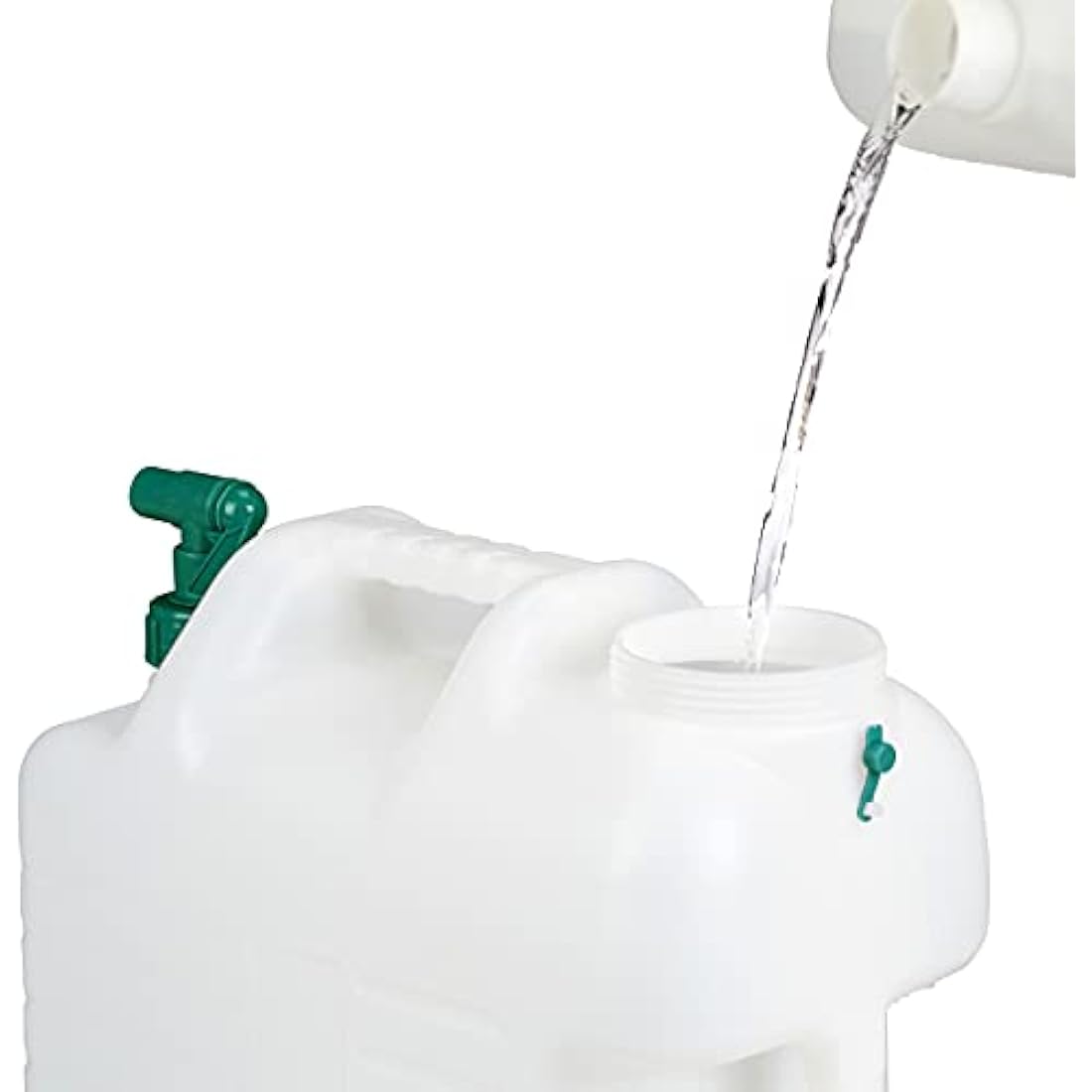 Relaxdays Water Canister with Tap, 20 litres, Camping Container, BPA-Free Plastic, Wide Opening, Handle, White/Green