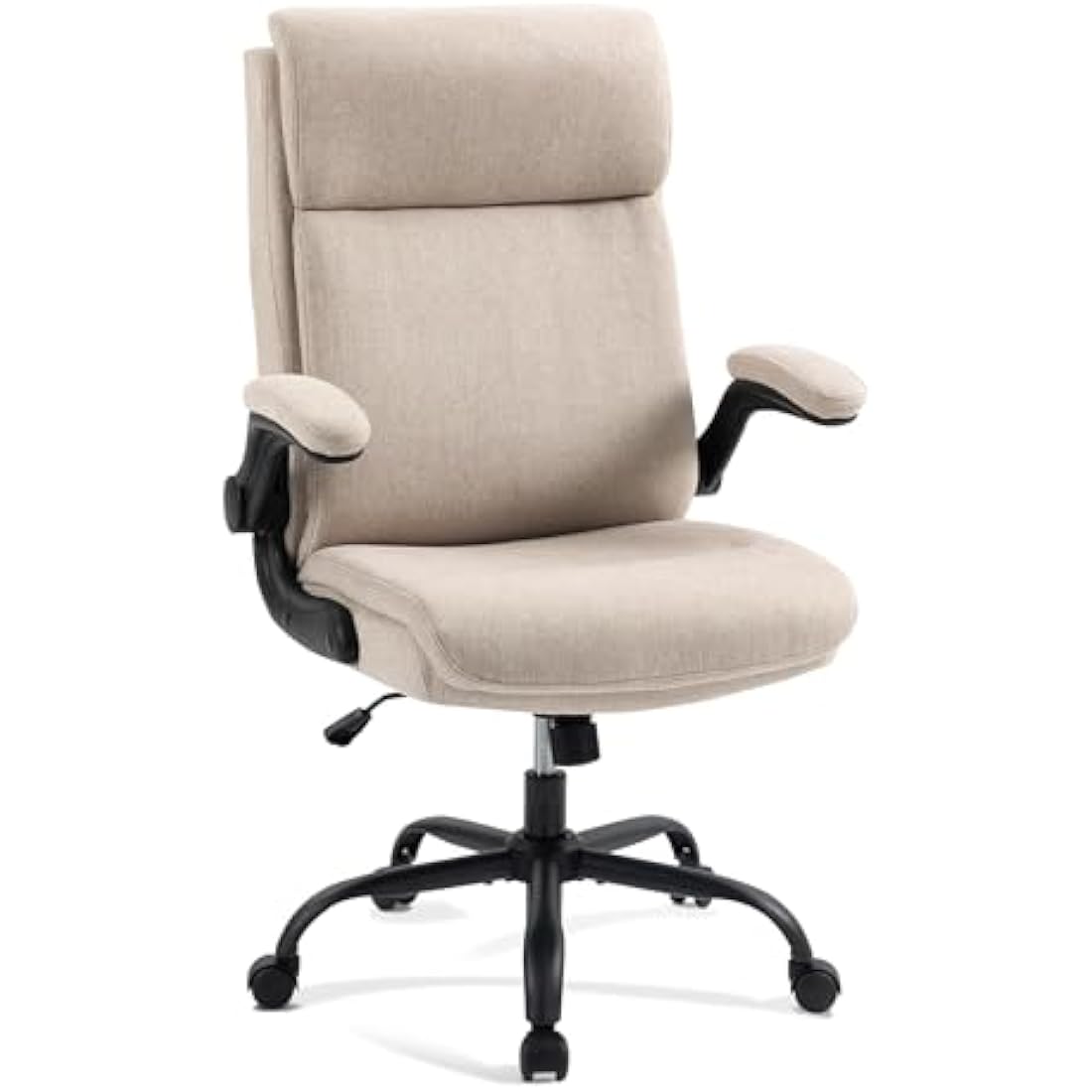 CASTLOVE Ergonomic Office Chair Computer Chair Executive Office Chair with Flip Up Armrest High Back Rocking Function Height Adjustable Comfortable Desk Chair for Home Office Fabric Cream