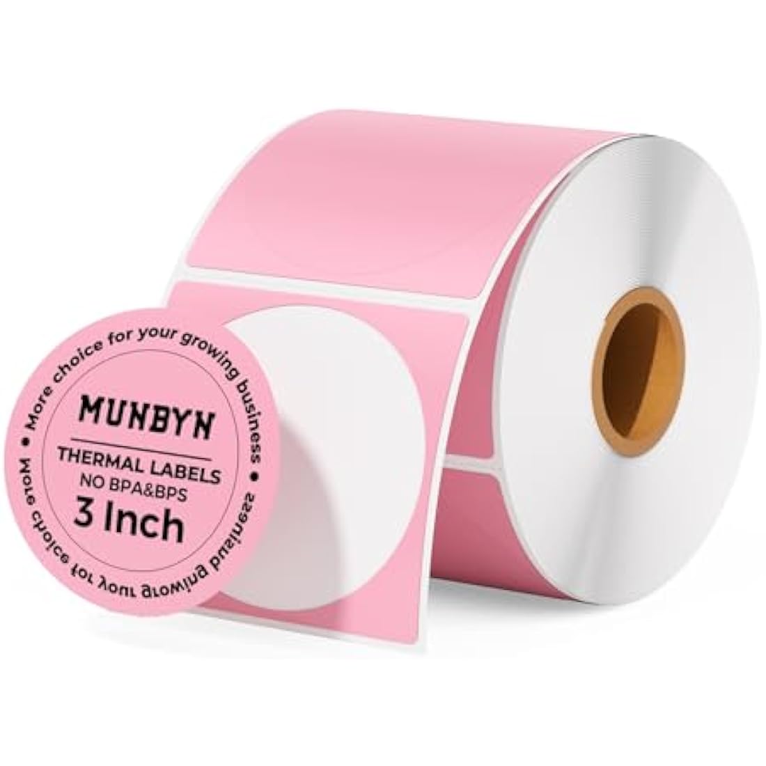 MUNBYN 76x76mm Pink Circle Thermal Sticker Labels, Self-Adhesive Round Direct Thermal Labels, Multi-Purpose Roll Stickers for Business-500 Sheet/1 Roll
