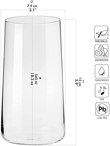 Krosno Tall Water Juice Drinking Glasses | Set of 12 | 540 ML | Avant-Garde Collection | Highball & Tumbler Glass | Perfect for Home, Restaurants and