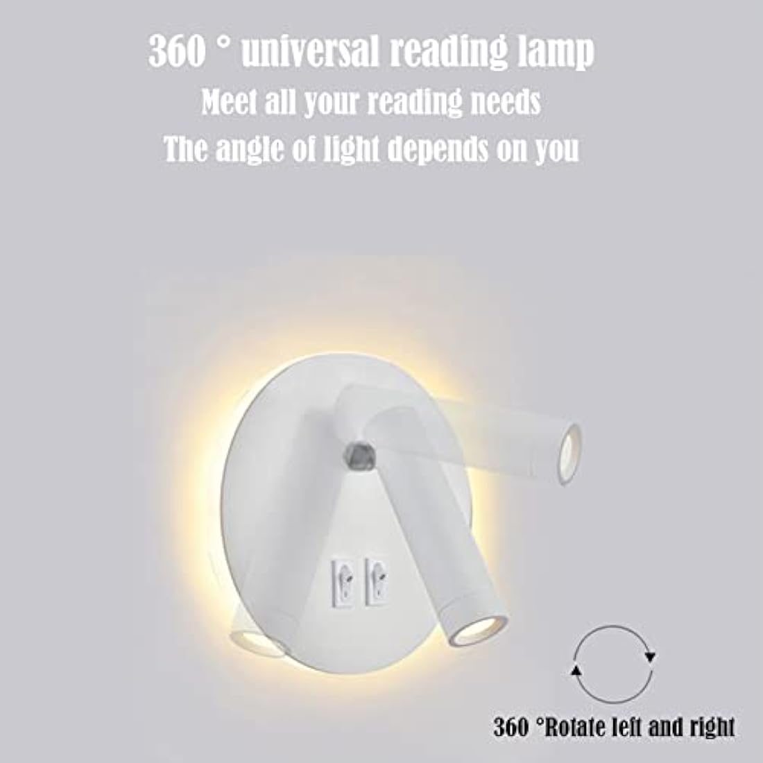 uksunvi LED Wall Mounted Lamp,Bedside Reading Wall Light,12W LED Wall Lamp, Adjustable Spotlight （3W +9W 3000K Warm Light） (White Round)