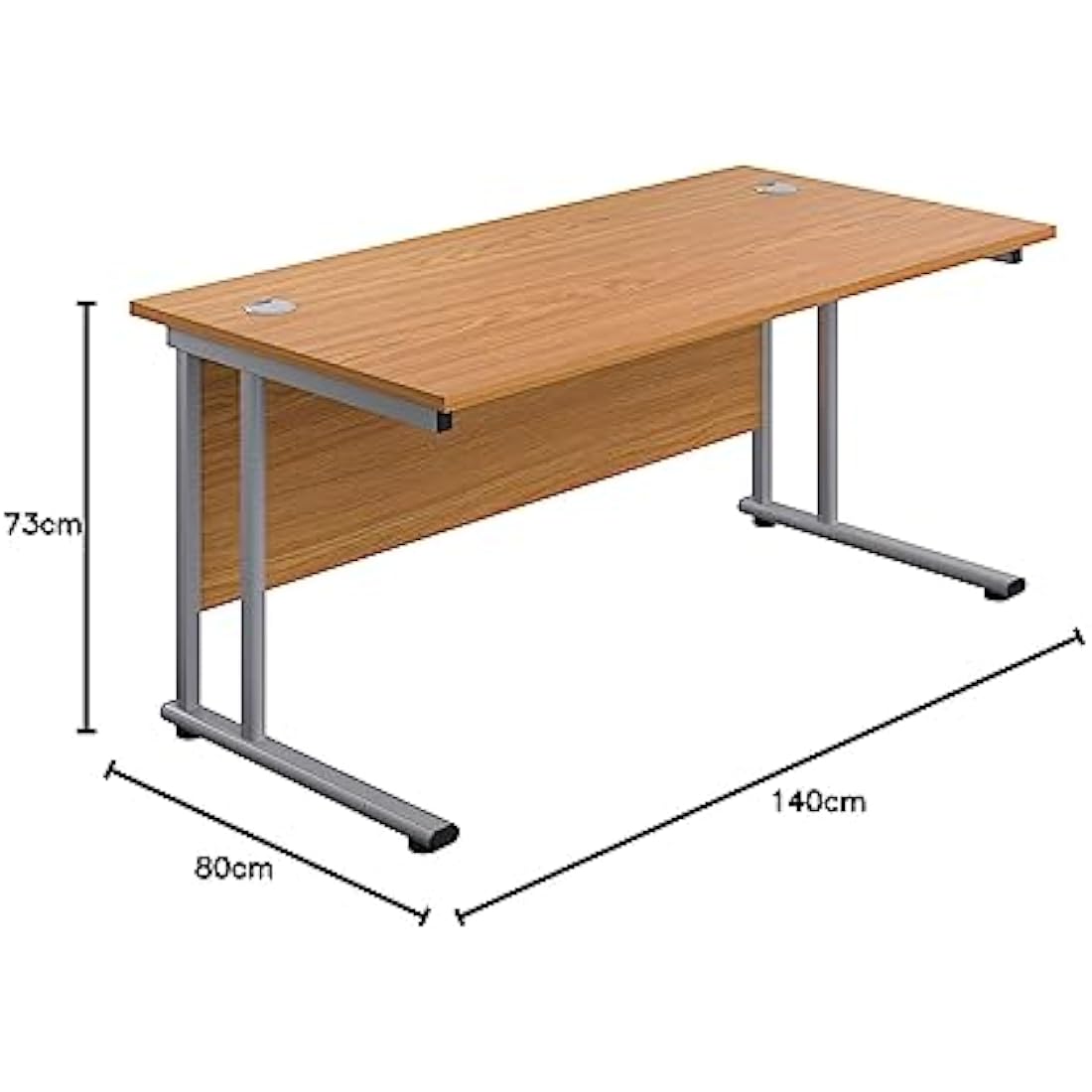Office Hippo Professioneller Bürotisch, freitragend, Eiche, silberfarbener Rahmen, 140 x 80 x 73 cm