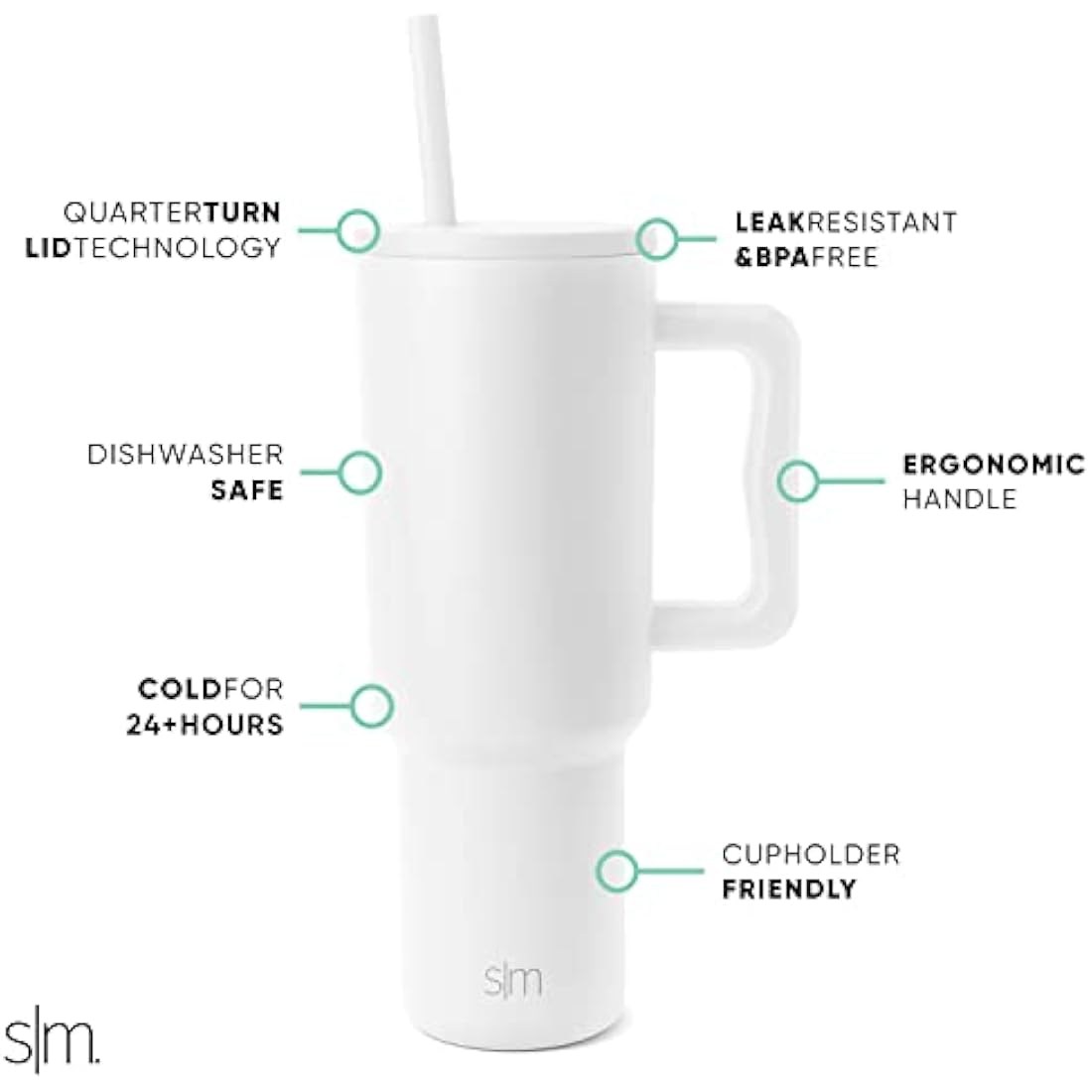 Simple Modern Tumbler 40 oz with Handle and Straw | Insulated Stainless Steel Water Bottle Iced Coffee Cup Travel Mug | Gifts for Women & Men | Trek | 1180ml | Winter White