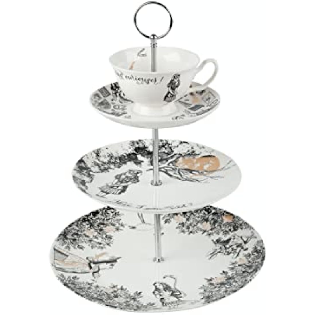V&A Alice In Wonderland 3 Tier Cake Stand Serving Set, Cake Standing Set, Gift Boxed, White