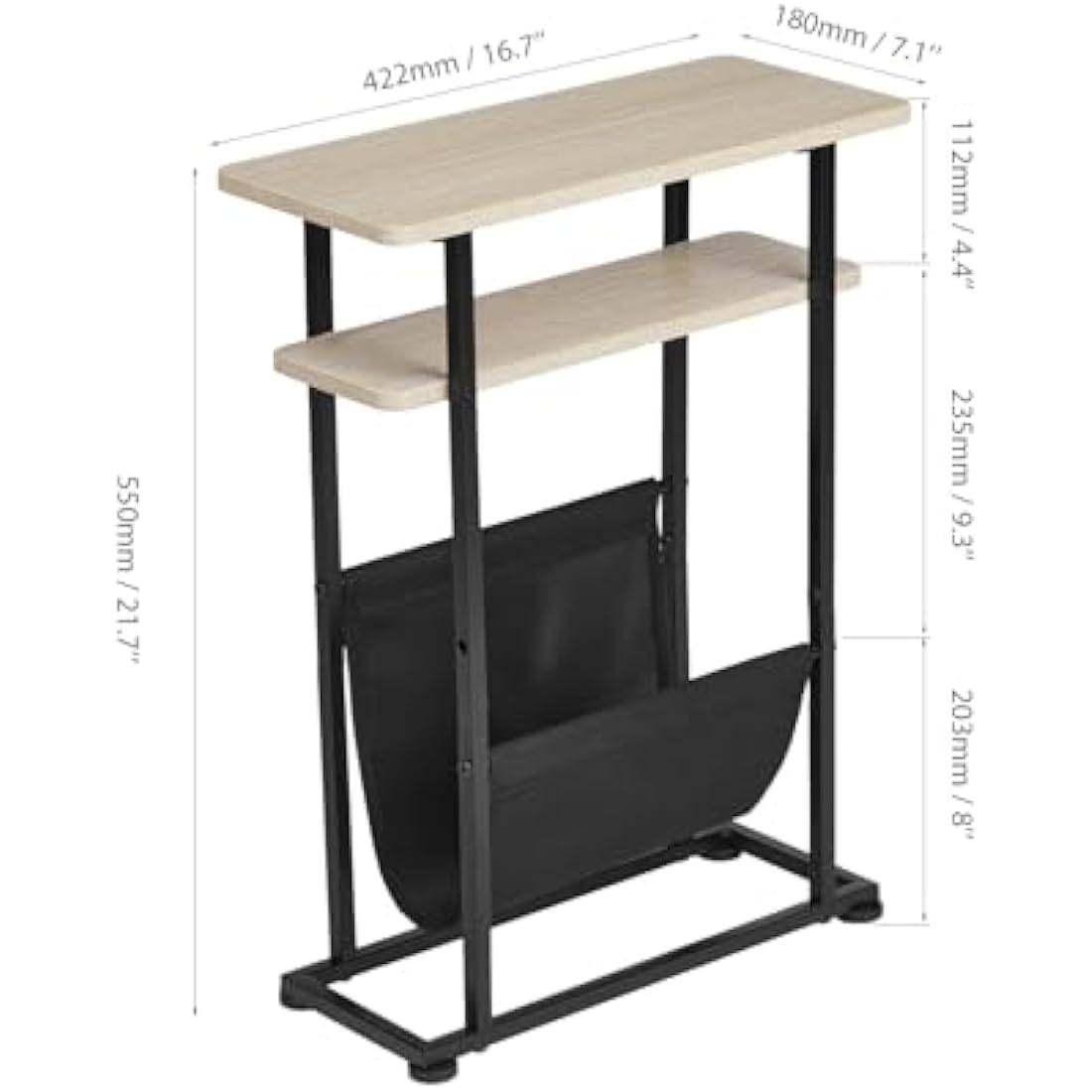 ZEXVIDA Small Side Table for Small Spaces - Slim End Table with Magazine Holder - 2 in 1 Narrow End Table Living Room - Skinny Bedside Table Nightstand Bedroom Thin Side Table (Oak)