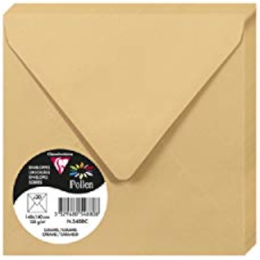 Clairefontaine - Ref 5488C - Pollen Envelopes (Pack of 20) - 140 x 140mm Sized, 120gsm Paper, Gummed Seal, Inkjet & Laser Printer Compatible, Acid Free - Caramel