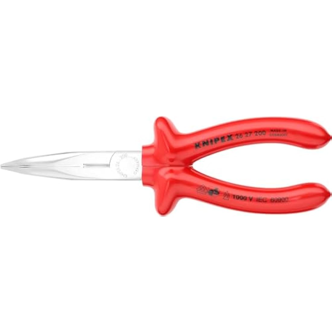 Knipex Snipe Nose Side Cutting Pliers (Stork Beak Pliers) chrome-plated, with dipped insulation, VDE-tested 200 mm 26 27 200