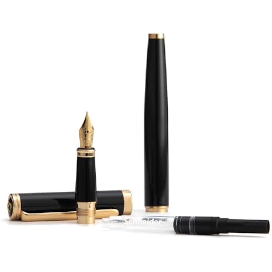 Black Fountain Pen,Stunning Luxury Pen,24K Gilded Nib(Fine),Gorgeous 24K Gold Finish,German Schneider Ink Converter,Trustworthy Pen Gift for Men&Women-Elegant, Reliable,Nice Pen for Writing