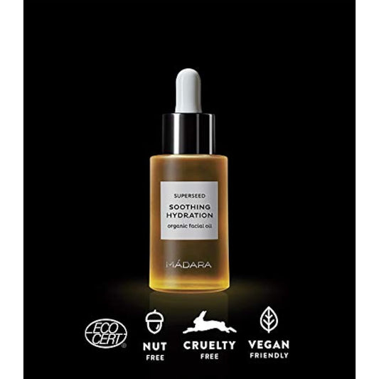 MADARA Organic Skin Care SUPERSEED Soothing Hydration Facial Oil – Calming & Hydrating Oil for Dry, Stressed & Sensitive Skin, 30ml
