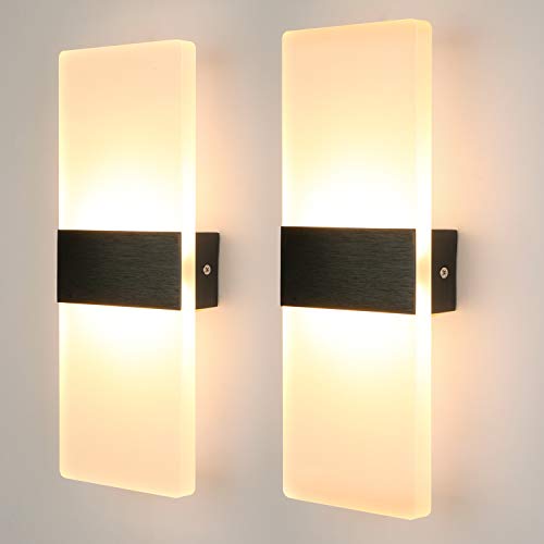 Glighone 2Pcs LED Wall Light Indoor Wall Wash Lights LED Wall Sconce Modern Wall Lamp Black Acrylic Lighting for Living Room Bedroom Hallway Dining