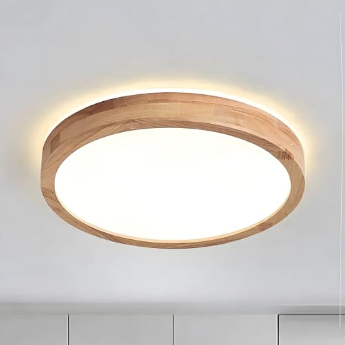 WayLuoung Wooden LED Ceiling Light | Ø30cm 3000K 1620Lm 18W | Round Top 360° Glow Natural Wood Ceiling Lamp, Bedroom, Living Room, Children's Room, Kitchen, Dining Room, Home, Office (Warm White)