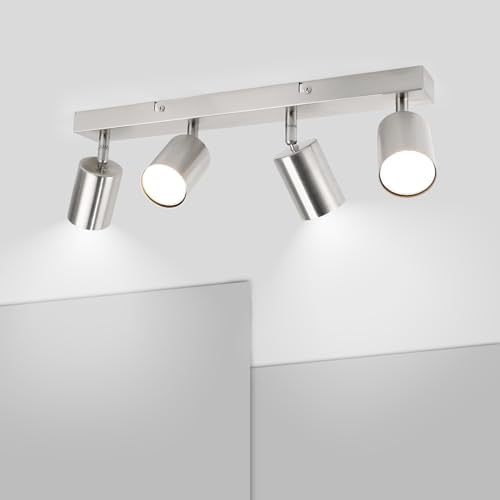 Ketom Adjustable 4 Way Ceiling Spotlight Fitting - GU10 LED Ceiling Light Rotatable - Indoor Spotlights Ceiling Lights - Modern Matt Nickel Metal Ceiling Spotlight - GU10 Bulb Base - Bulb Not Included
