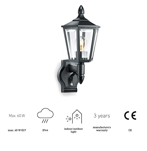 Steinel outdoor light L 15 black, classic outdoor wall light, lantern, max. 60 W, E27, outdoor lamp without motion detector
