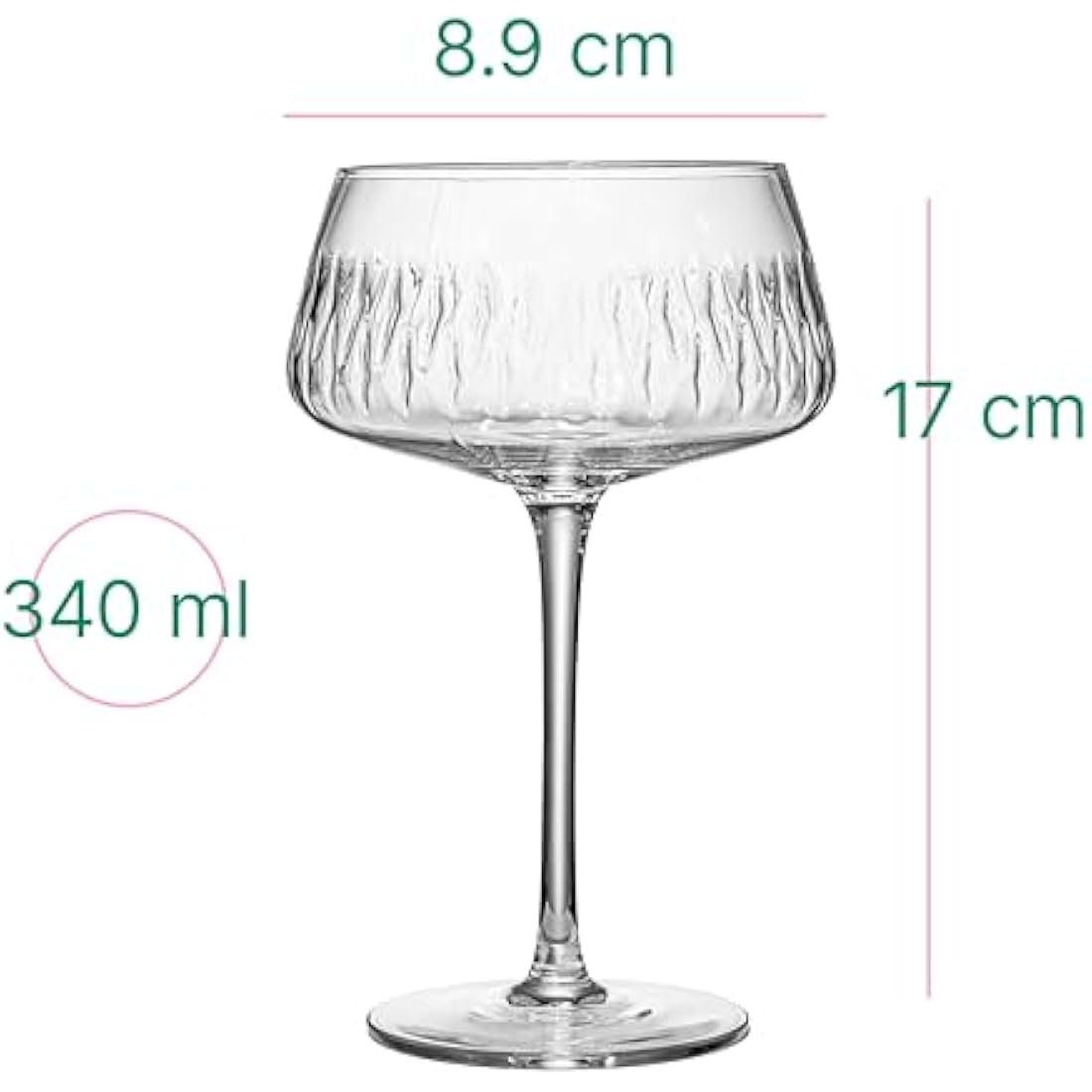 GLASSIQUE CADEAU Vintage Flamingo Belle Coupe Glasses for Cocktails and Champagne | Set of 4 | 340 ml Crystal Retro Style Stemmed Saucers for Elegant Bar Drinks | Tropical Glassware Collection