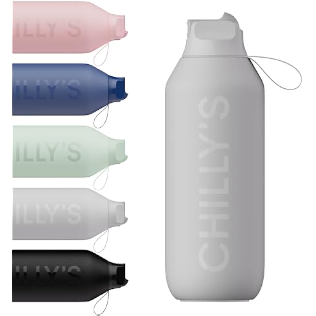 Chilly's Series 2 Flip Water Bottle with Sports Lid, Telescopic Straw and Nylon Carry Loop - Easy Flip Lid, Straw Cleaning Brush Included