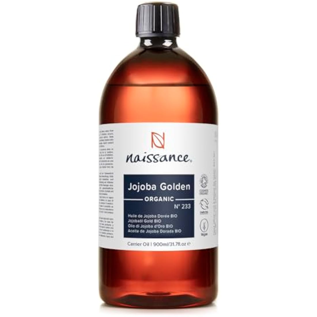 Naissance Organic Golden Jojoba Oil (No. 233) - 900ml - Natural, Unrefined - for Skin, Face, Nails, Eyelashes, Hair Growth