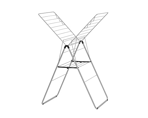Brabantia HangOn Laundry Drying Rack (20m / Metallic Grey) Compact, Foldaway, Adjustable Indoor Stainless Steel Clothes Horse
