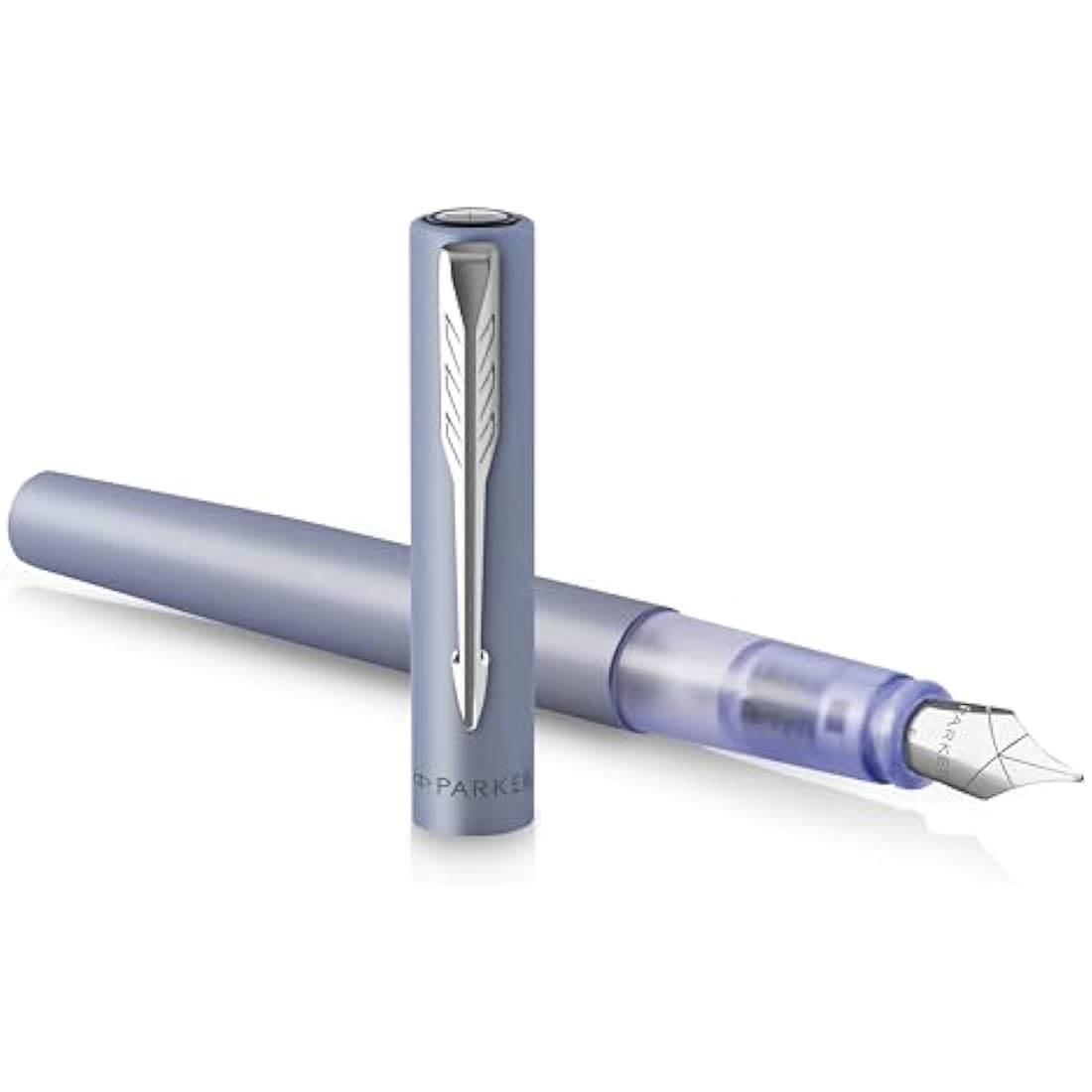 Parker Vector XL Fountain Pen | Metallic Silver-Blue Lacquer on Brass | Medium Nib with Blue Ink Refill | Gift Box