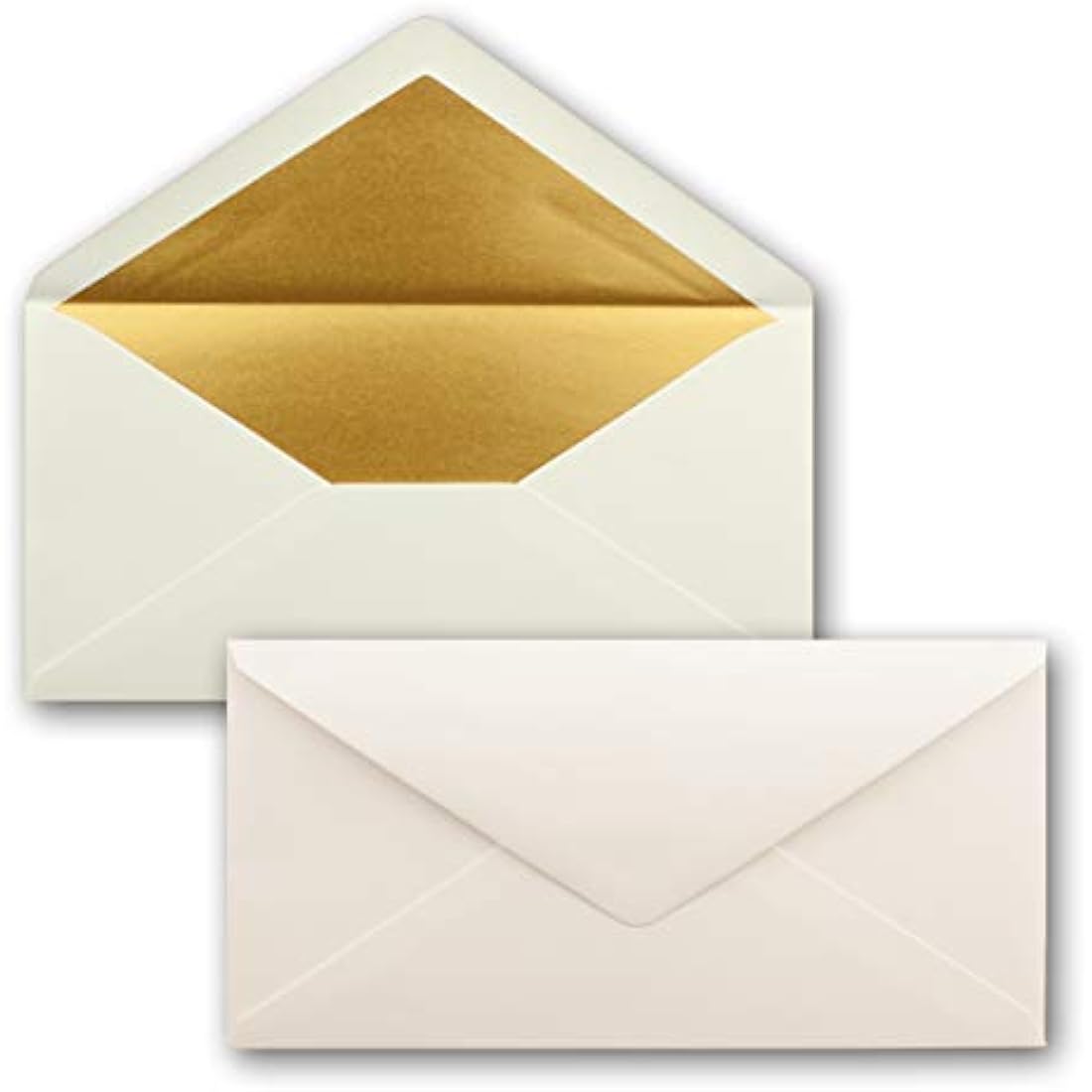 NEUSER PAPIER 100 envelopes DIN long - natural white with gold metallic inner lining - 110 x 220 mm - wet glue - festive envelopes for Christmas