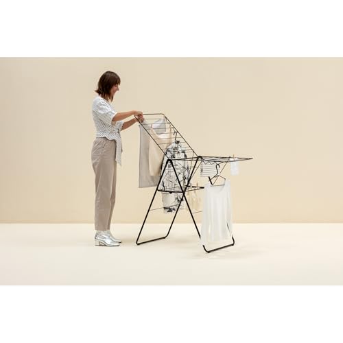 Brabantia HangOn Laundry Drying Rack (20m / Matt Black) Compact, Foldaway, Adjustable Indoor Stainless Steel Clothes Horse