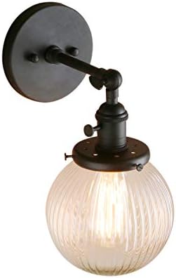 PathsOn 15cm Industrial Modern Vintage Retro Wall Lights, Loft Bar Kitchen Sconce Lights Lamp Fixture with Ribbed Globe Clear Glass Light Shade (Black)