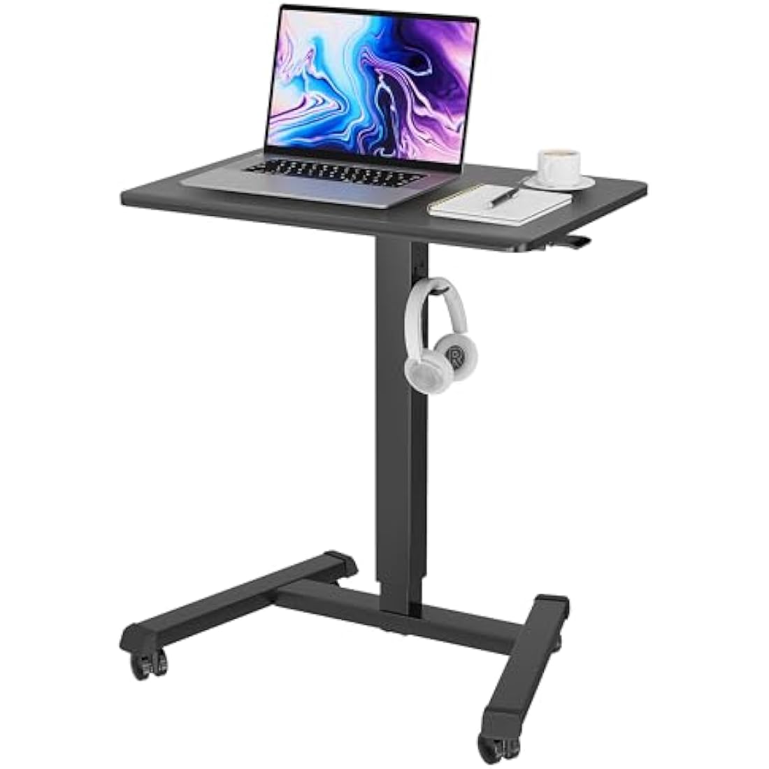 BONTEC 65×45 cm Mobile Standing Desk with 4 Rolling Castors, Height Adjustable Desk on Wheels, Portable Stand Up Desk, Over-Bed Table for Living Room, Bedroom, Medical Use, Ergonomic, Space Saving