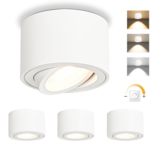 GeyouLux Dimmable LED Adjustable Projection Spotlight, 5 W Ceiling Spotlights, Diameter 80 x 50 mm, 3000 K/4000 K/6500 K, 30 Rotation Bathroom
