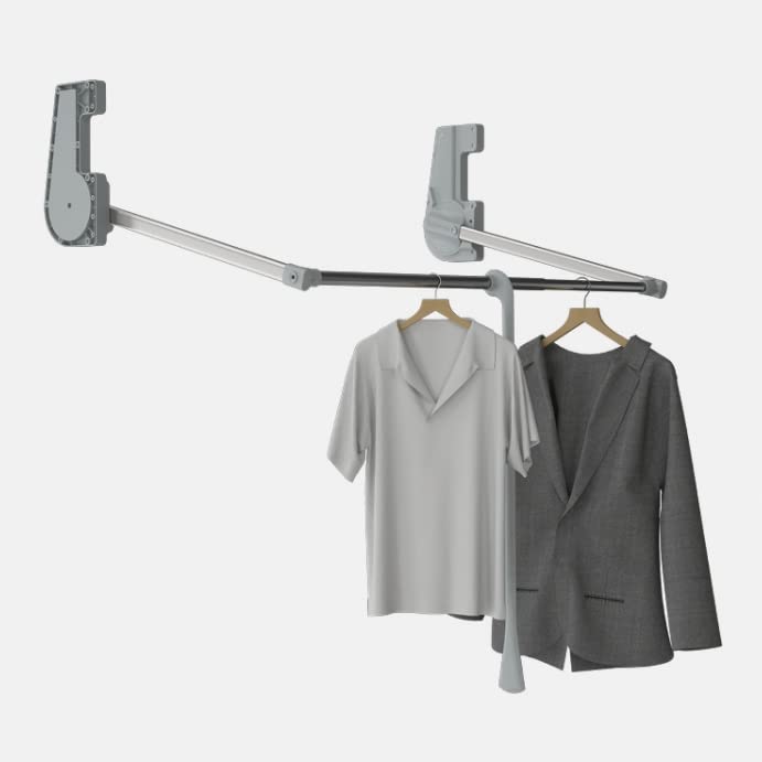 Decoranddecor Adjustable Pull Down Wardrobe Rail, 750mm-1150mm, 15kg Capacity Clothes Rail with Soft Close, Hanging Rail for Sliding and Hinged