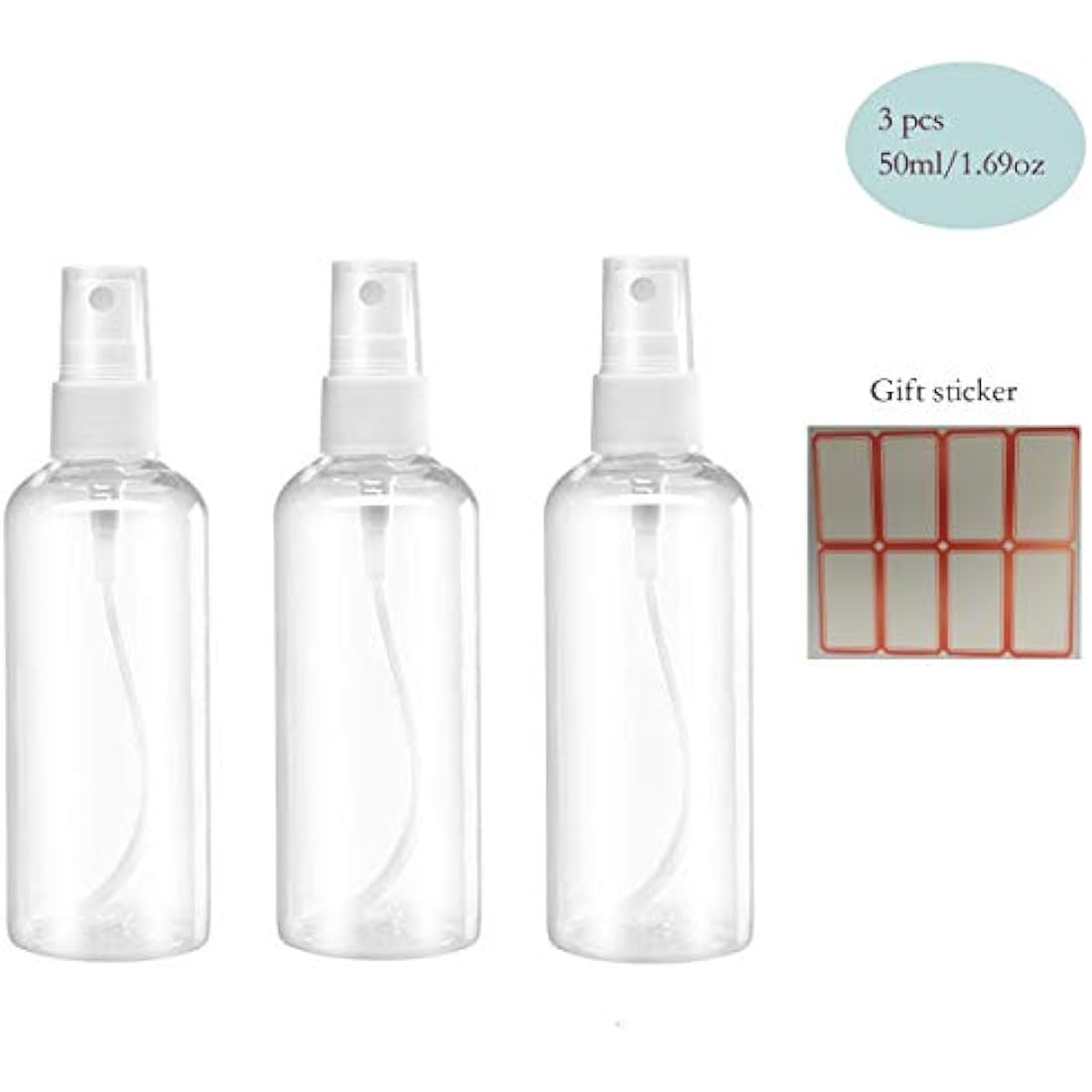 USSJ Spray, 1.69oz/50ml 3.38oz/100ml Clear Empty Fine Mist Plastic Mini Travel Bottle Set, Small Refillable Containers with Labels (3pcs 50ml), Pet
