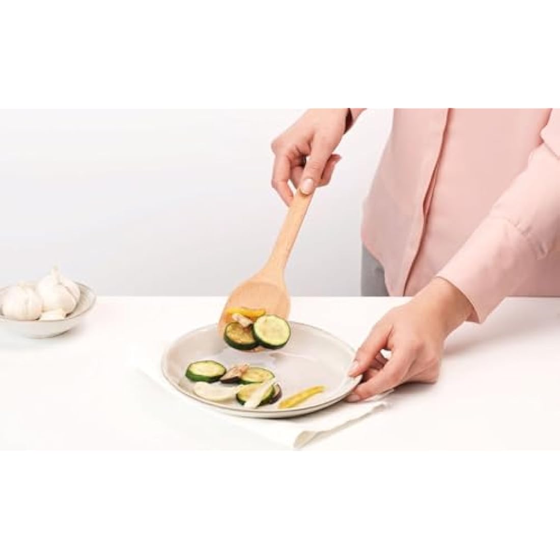 Brabantia 3 Piece Wooden Kitchen Utensil Set (Beech Wood) Spoon, Spatula & Corner Spoon - Sustainable Cookware