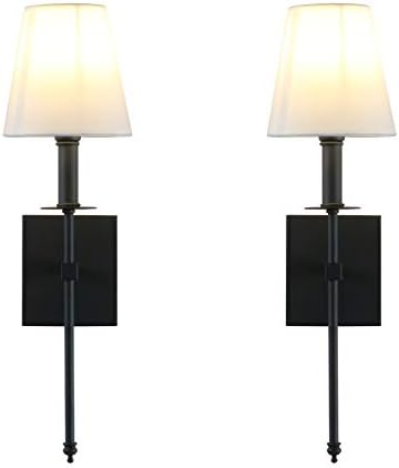Yosoan Lighting 2 Sets of Vintage Loft Bar Modern Linen Lampshade Wall Light Fittings, Hotel Beside Bed Wall Lamp E27 Screw (Black)