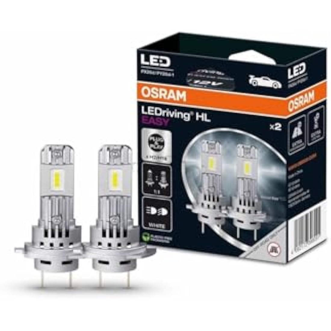 OSRAM LEDriving HL EASY ≜ H7/H18, LED high and low beam lamp, Cool White 6500K, no accessory needed, offroad use only - no ECE, 2 lamps