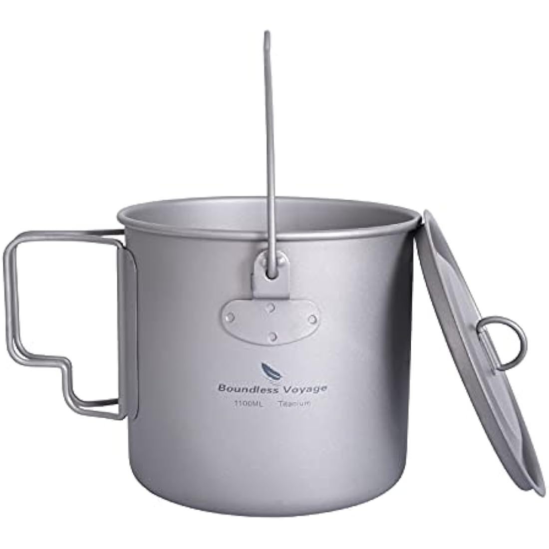 Boundless Voyage Outdoor 1100ml Titanium Pot with Lid Folding Bail Handle Camping Hiking Picnic Ultralight Portable Water Bottle Cup Mug Spork Set