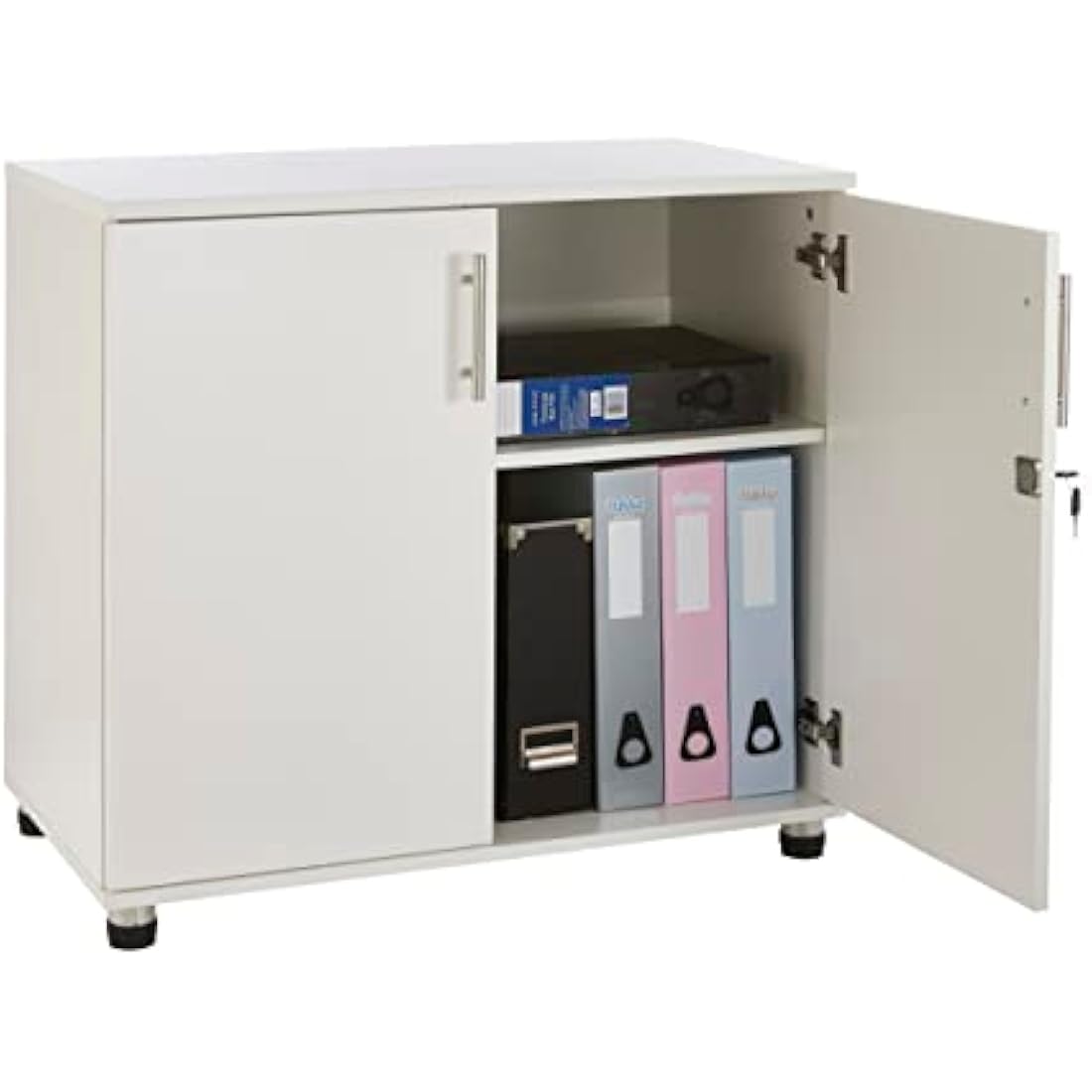 MMT Storage Cupboard, Storage Cabinet, File Cabinet for Office Documents, Garage Tools, Utility, White Wood , Lockable, 31.5" Long