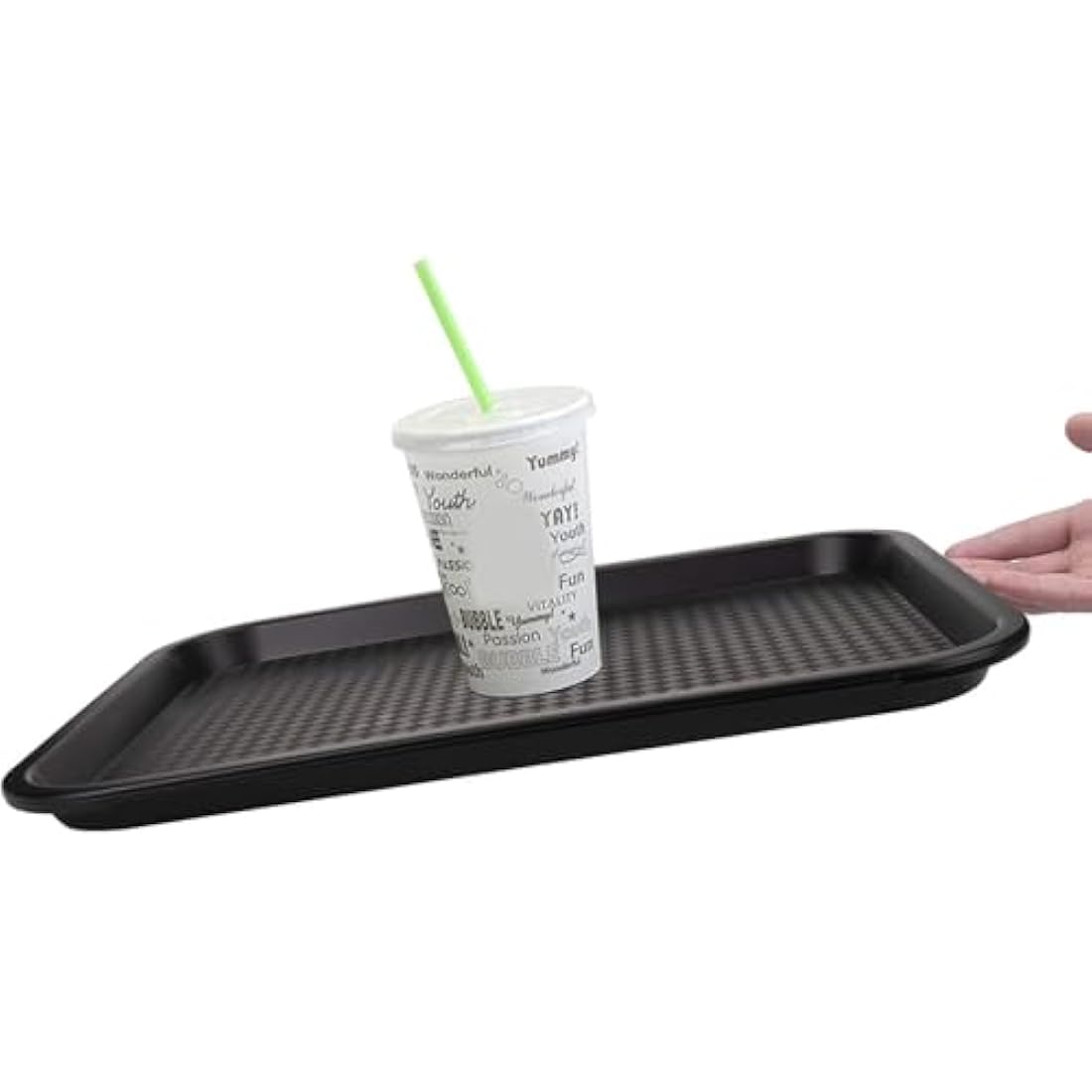 Yarlung 12 Pack Fast Food Tray, 13.8 x 10.5 Inch/35 x 26.7 cm Plastic Restaurant Serving Tray for Coffee Table, Kitchen, Party, Black