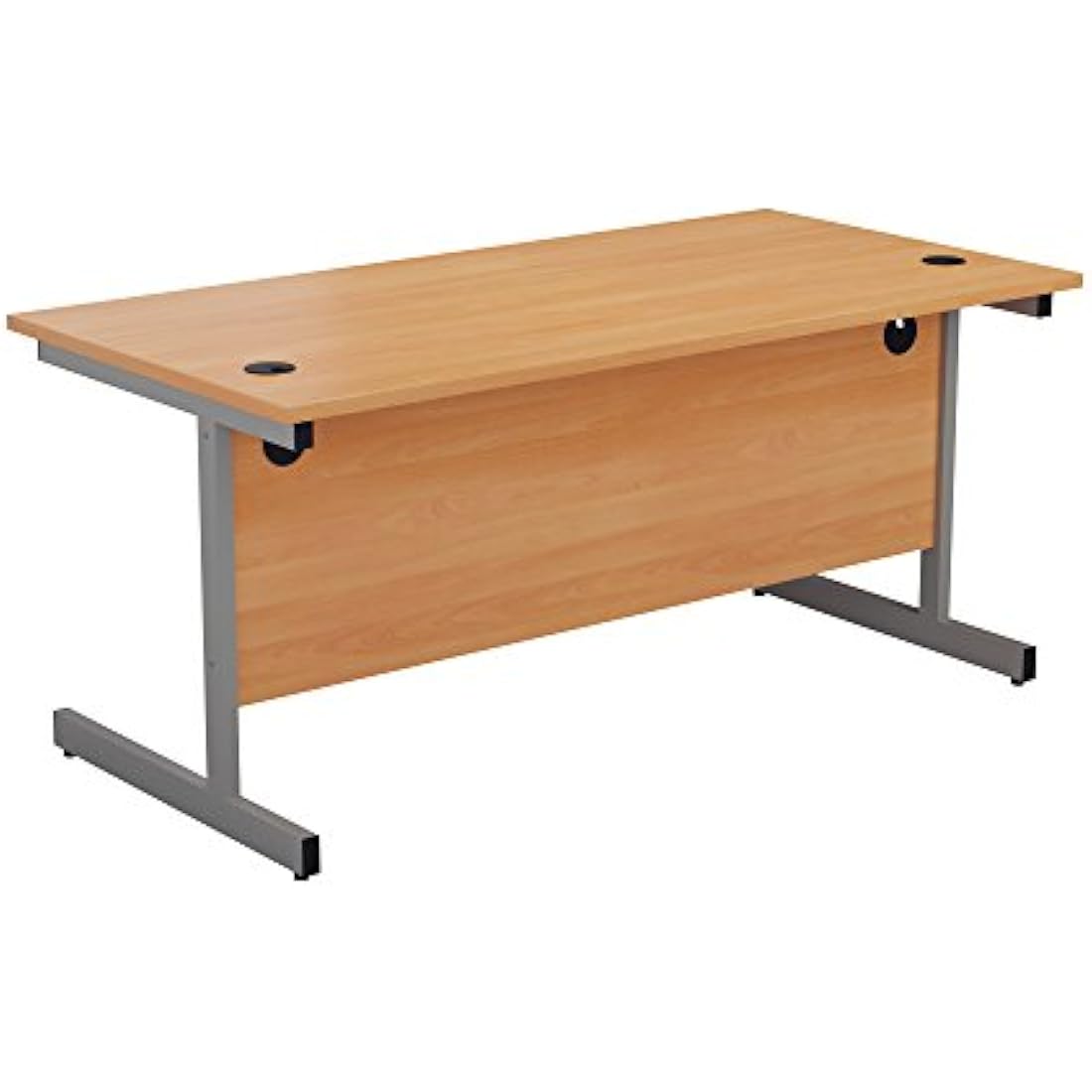 Office Hippo Heavy Duty Rectangular Cantilever Office Desk, Home Office Desk, Office Table + Integrated Cable Ports, PC Desk For Office or Home, 5 Yr Wty - Silver Frame/Beech Top, 120cm x 80cm