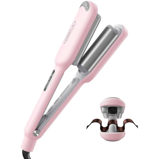 TYMO ROVY Hair Waver Crimper - Hair Curler, Deep Waver Curling Iron, Ionic Curling Wand with Ceramic Tourmaline Barrel for Women, Anti-Scald, Quick & Easy, Dual Voltage, Pink 25mm