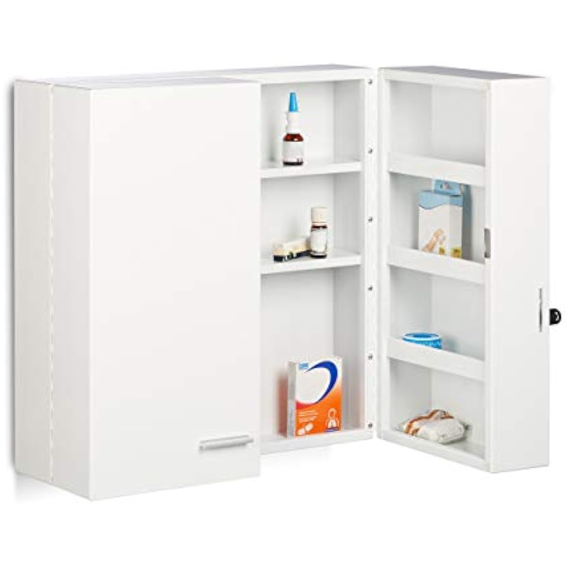 Relaxdays XXL Medicine Cabinet, Premium Locking w/ 2 Doors, 11 Compartments, HxWxD: 53 x 53 x 20 cm, First Aid Cupboard, White