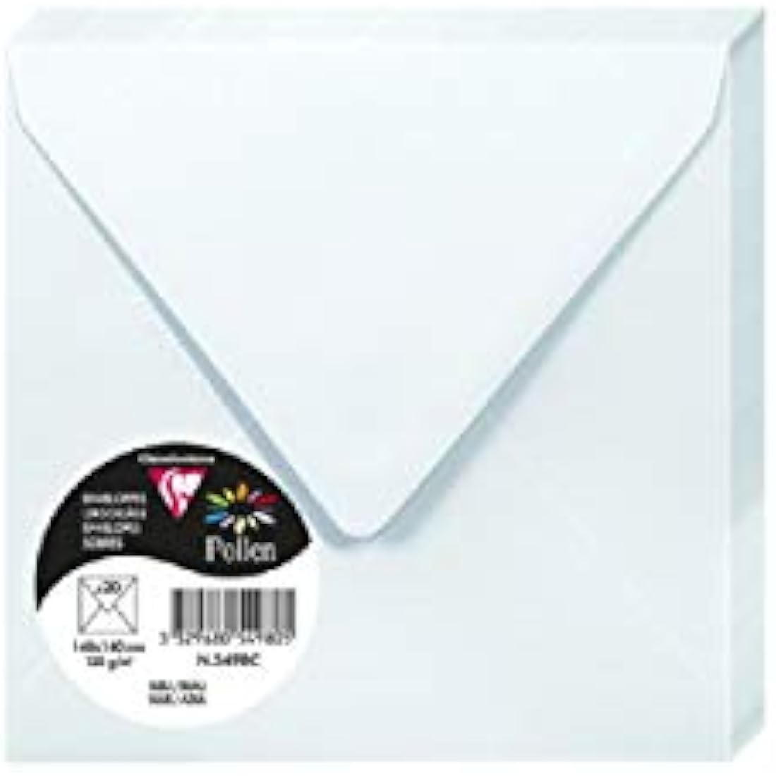 Clairefontaine - Ref 5498C - Pollen Envelopes (Pack of 20) - 140 x 140mm Sized, 120gsm Paper, Gummed Seal, Inkjet & Laser Printer Compatible, Acid Free - Blue